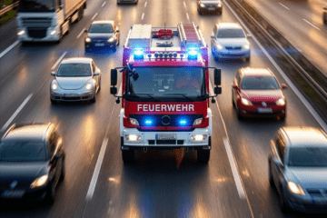 Feuerwehrfahrzeug in der Rettungsgasse