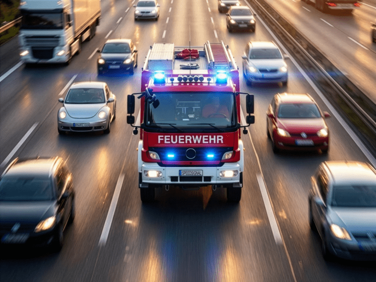 Feuerwehrfahrzeug in der Rettungsgasse